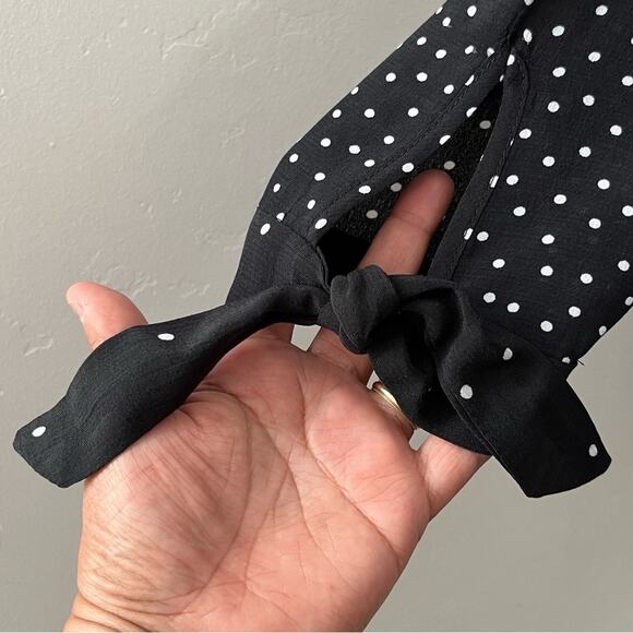 Warehouse UK Polka Dot Dress Women's Size 12 Black Cut-Out Long Sleeve Stretch - Picture 8 of 12